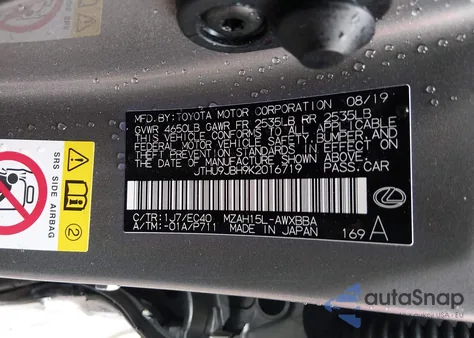 2019 Lexus Ux 250H Luxury z USA, uszkodzony, nr VIN JTHU9JBH9K2016719